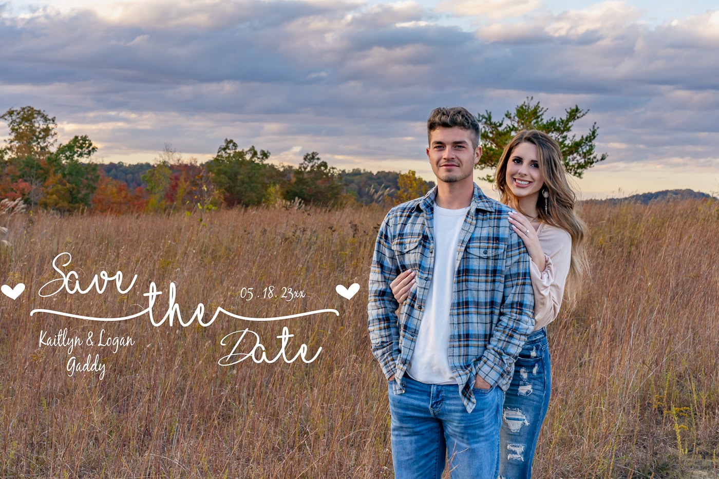 Logan and Kaitlyn's 'Save the Date' photo for their upcoming wedding in a Charleston field.