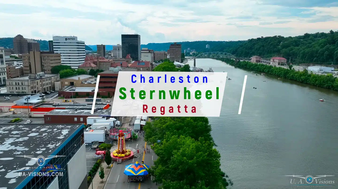 Aerial view if the 2022 Charleston Sternwheel Regatta taken by UA-Visions