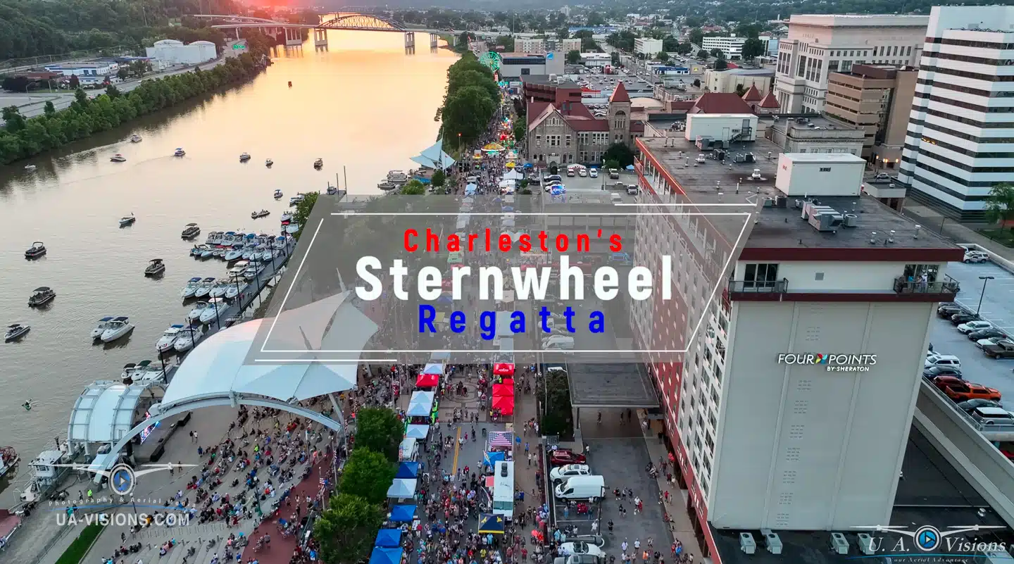 Aerial view if the 2022 Charleston Sternwheel Regatta taken by UA-Visions