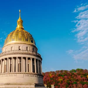 West Virginia State Capitol Dome Amidst Autumn Splendor