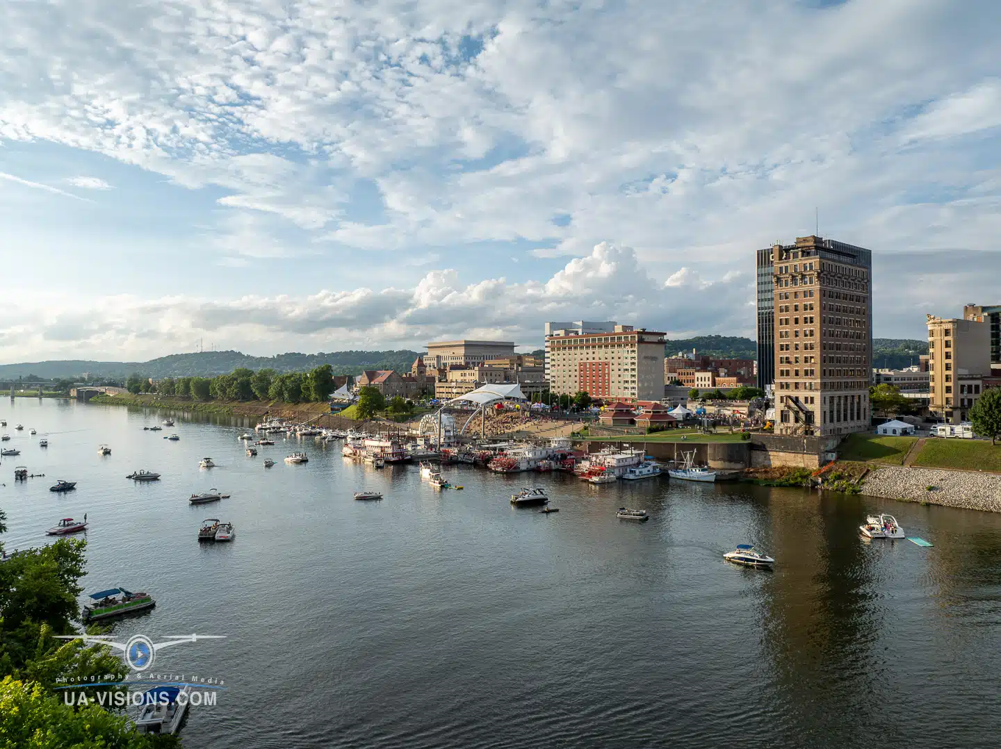 Aerial view of the 2024 Charleston Sternwheel Regatta taken by the US-Visions team